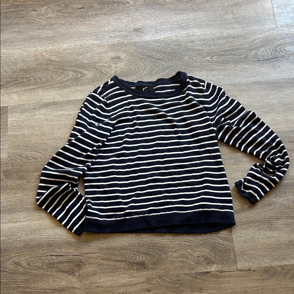 GNW Black and White Striped Crew Neck Sweater